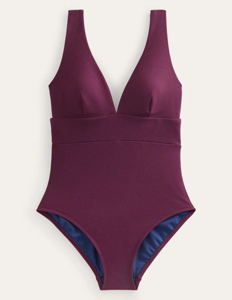 Swimwear-Boden Porto V-Neck Swimsuit-Chockeberry Honeycomb ChockeberryHoneycomb