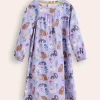 Sleepwear & Pajamas-Boden Printed Long-sleeved Nightie-Misty Lavender Cats MistyLavenderCats