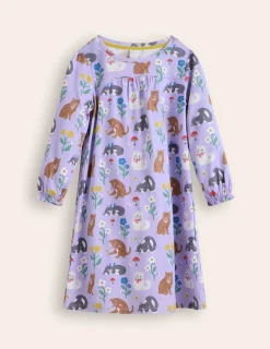 Sleepwear & Pajamas-Boden Printed Long-sleeved Nightie-Misty Lavender Cats MistyLavenderCats