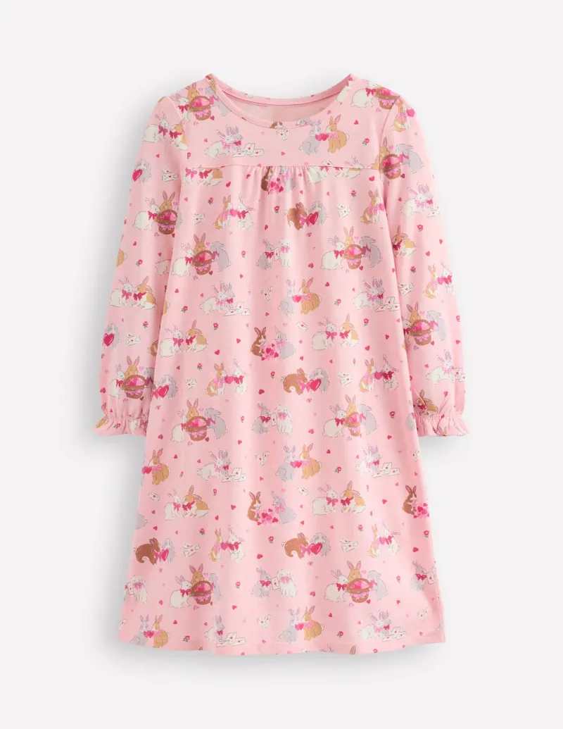 Sleepwear & Pajamas-Boden Printed Long-Sleeved Nightie-Chalk Pink Love Bunnies ChalkPinkLoveBunnies