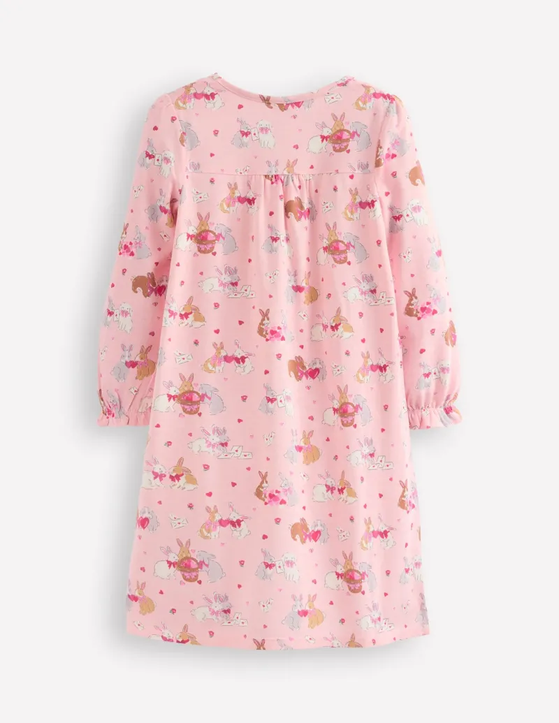 Sleepwear & Pajamas-Boden Printed Long-Sleeved Nightie-Chalk Pink Love Bunnies ChalkPinkLoveBunnies