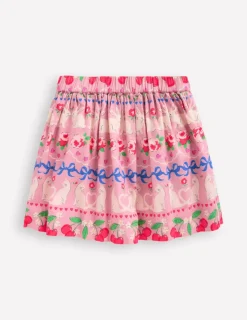 Skirts & Skorts-Boden Printed Pull-On Twirly Skirt-Pink Valentines Bunny Stripe PinkValentinesBunnyStripe