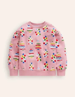 Tops & T-Shirts | Sweatshirts & Hoodies-Boden Printed Relaxed Sweatshirt-Vintage Pink Christmas Trees VintagePinkChristmasTrees