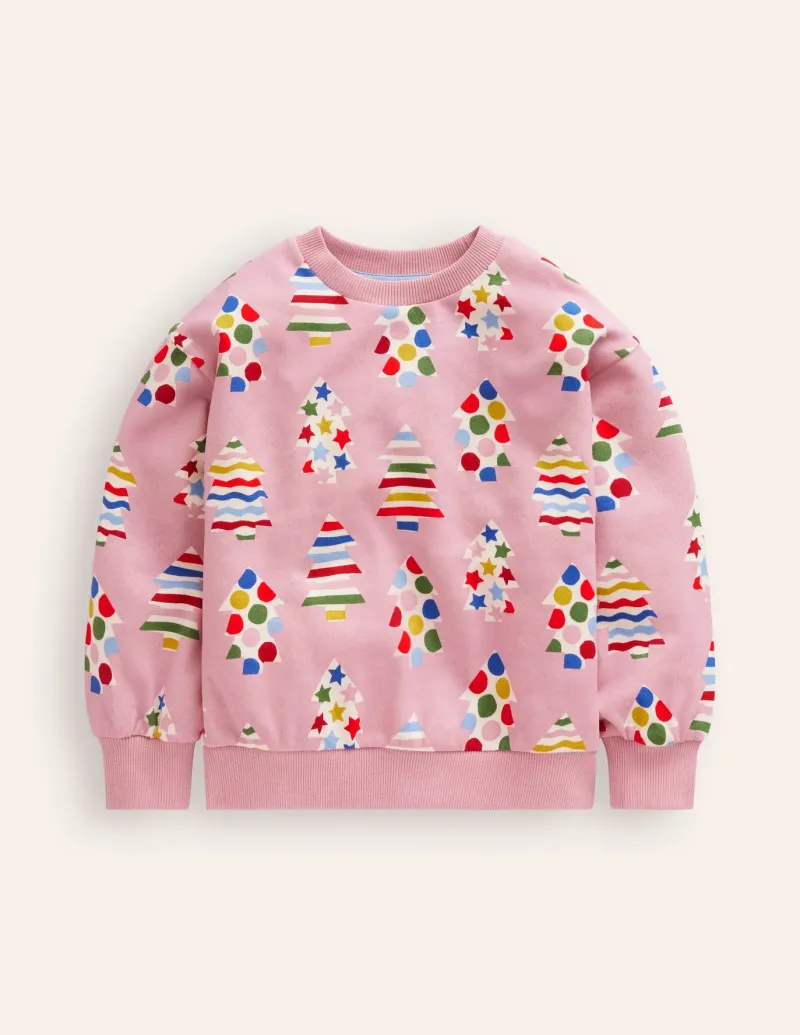 Tops & T-Shirts | Sweatshirts & Hoodies-Boden Printed Relaxed Sweatshirt-Vintage Pink Christmas Trees VintagePinkChristmasTrees