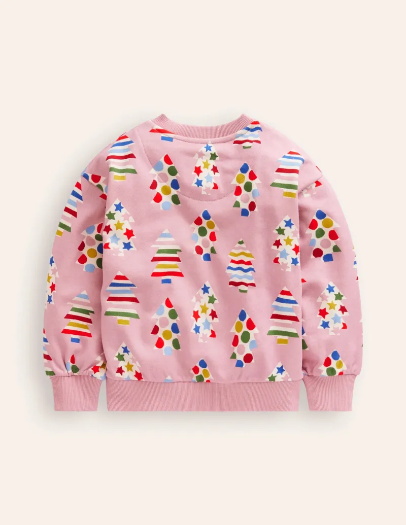 Tops & T-Shirts | Sweatshirts & Hoodies-Boden Printed Relaxed Sweatshirt-Vintage Pink Christmas Trees VintagePinkChristmasTrees
