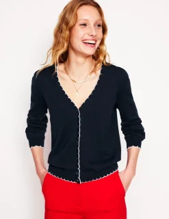 Sweaters & Cardigans-Boden Pru Scallop Trim Cardigan- Navy