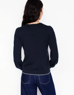 Sweaters & Cardigans-Boden Pru Scallop Trim Sweater- Navy
