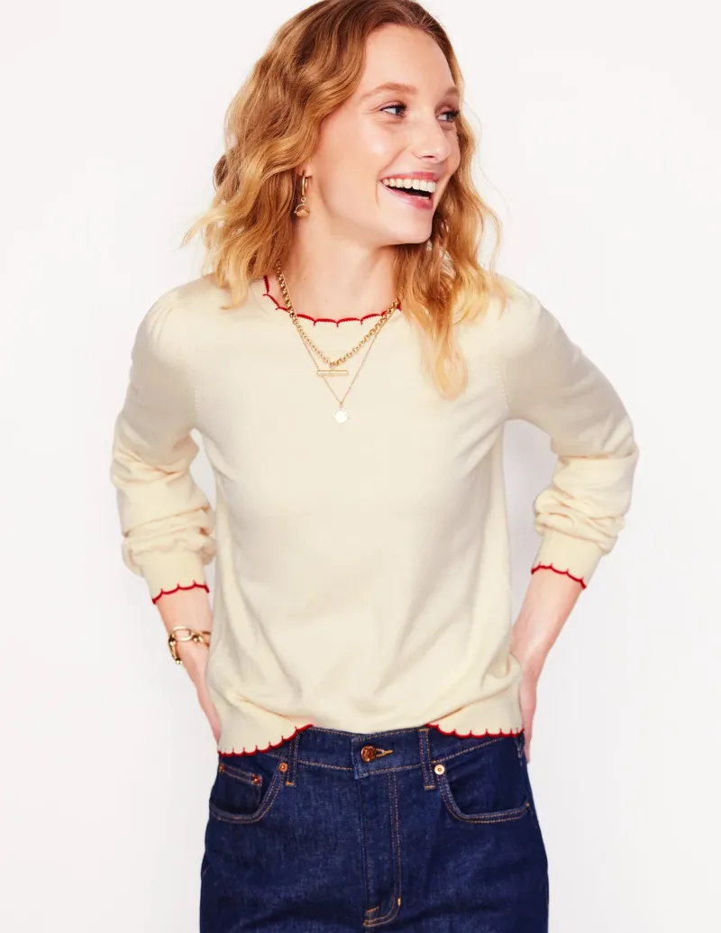 Sweaters & Cardigans-Boden Pru Scallop Trim Sweater-Warm Ivory WarmIvory