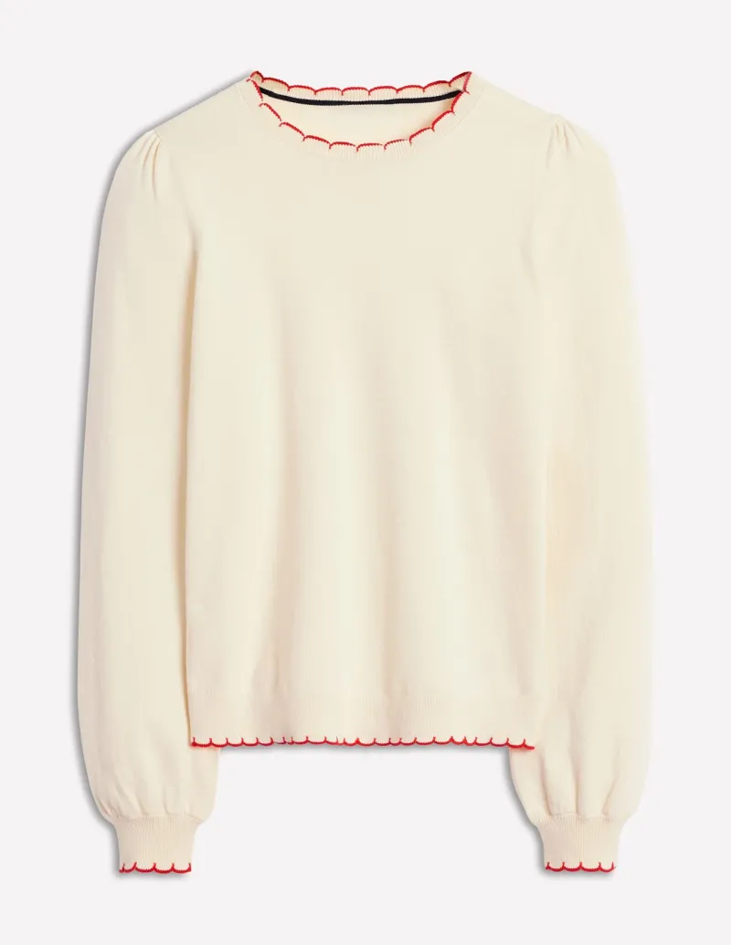 Sweaters & Cardigans-Boden Pru Scallop Trim Sweater-Warm Ivory WarmIvory