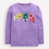 Tops & T-Shirts-Boden Puff Sleeve Applique T-shirt-Aster Purple Flower Cats AsterPurpleFlowerCats