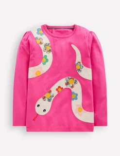Tops & T-Shirts-Boden Puff Sleeve Applique T-shirt-Pink Lunar New Year Snake PinkLunarNewYearSnake