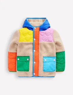 Coats & Jackets-Boden Quilted Borg Mix Jacket-Multi Colourblock MultiColourblock