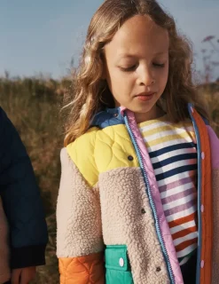 Coats & Jackets-Boden Quilted Borg Mix Jacket-Multi Colourblock MultiColourblock