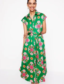 Dresses & Jumpsuits | Midi-Boden Rachel Cotton Midi Shirt Dress-Rich Emerald, Meadow Posy RichEmerald,MeadowPosy
