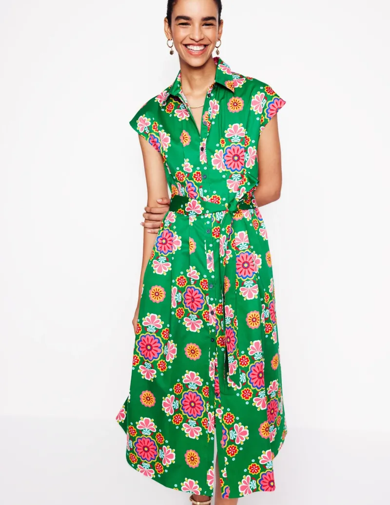 Dresses & Jumpsuits | Midi-Boden Rachel Cotton Midi Shirt Dress-Rich Emerald, Meadow Posy RichEmerald,MeadowPosy