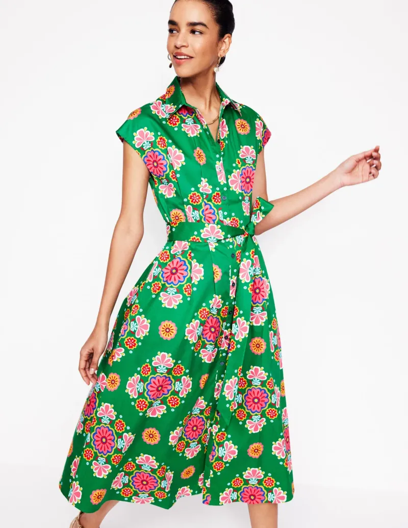 Dresses & Jumpsuits | Midi-Boden Rachel Cotton Midi Shirt Dress-Rich Emerald, Meadow Posy RichEmerald,MeadowPosy