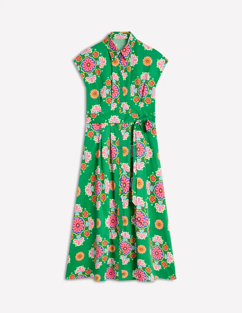 Dresses & Jumpsuits | Midi-Boden Rachel Cotton Midi Shirt Dress-Rich Emerald, Meadow Posy RichEmerald,MeadowPosy