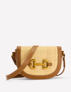 Bags-Boden Raffia Snaffle Mini Satchel- Natural/tan