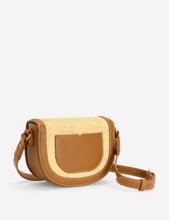 Bags-Boden Raffia Snaffle Mini Satchel- Natural/tan