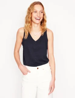 Nightwear & Lougewear | T-Shirts & Tanks-Boden Regular V-Neck Slub Tank- Navy