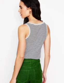 Nightwear & Lougewear | T-Shirts & Tanks-Boden Regular V-Neck Slub Tank-Navy, Ivory Stripe Navy,IvoryStripe