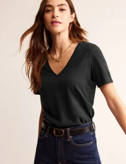Tops & Blouses | T-Shirts & Tanks-Boden Regular V-Neck Slub T-shirt- Black