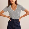 Nightwear & Lougewear | T-Shirts & Tanks-Boden Regular V-Neck Slub T-shirt-Ivory, Navy Ivory,Navy