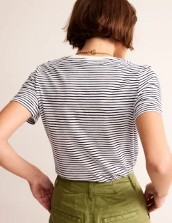 Nightwear & Lougewear | T-Shirts & Tanks-Boden Regular V-Neck Slub T-shirt-Ivory, Navy Ivory,Navy