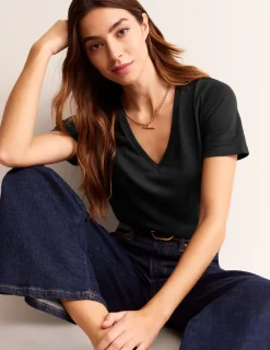 Tops & Blouses | T-Shirts & Tanks-Boden Regular V-Neck Slub T-shirt- Black