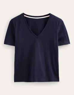 Tops & Blouses | T-Shirts & Tanks-Boden Regular V-Neck Slub T-shirt- Navy