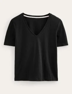 Tops & Blouses | T-Shirts & Tanks-Boden Regular V-Neck Slub T-shirt- Black