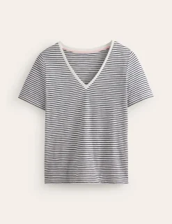 Nightwear & Lougewear | T-Shirts & Tanks-Boden Regular V-Neck Slub T-shirt-Ivory, Navy Ivory,Navy