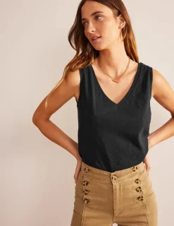 Nightwear & Lougewear | T-Shirts & Tanks-Boden Regular V-neck Slub Vest- Black