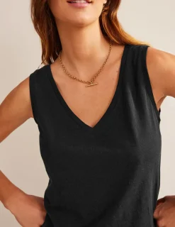 Nightwear & Lougewear | T-Shirts & Tanks-Boden Regular V-neck Slub Vest- Black