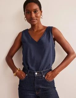 Nightwear & Lougewear | T-Shirts & Tanks-Boden Regular V-neck Slub Vest- Navy