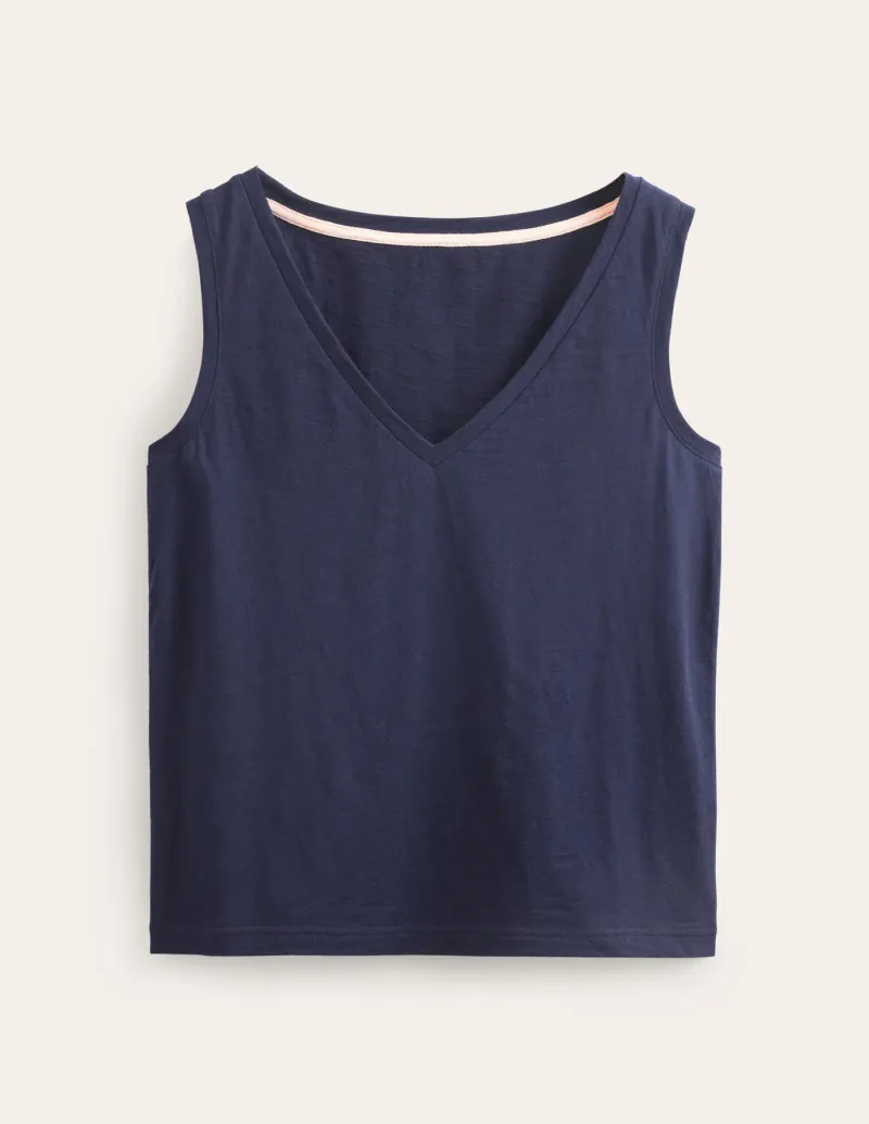 Nightwear & Lougewear | T-Shirts & Tanks-Boden Regular V-neck Slub Vest- Navy