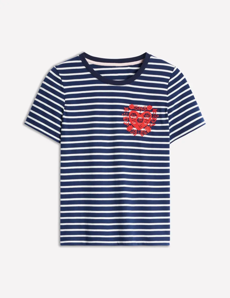 Nightwear & Lougewear | T-Shirts & Tanks-Boden Relaxed Novelty T-Shirt-French Navy, Hearts FrenchNavy,Hearts