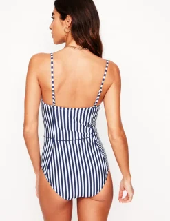Swimwear-Boden Rhodes Cup-Size Swimsuit-Navy, Ivory Stripe Navy,IvoryStripe