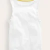 Tops & T-Shirts-Boden Ribbed Lace Trim Tank Top- White
