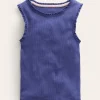 Tops & T-Shirts-Boden Ribbed Lace Trim Tank Top- Starboard
