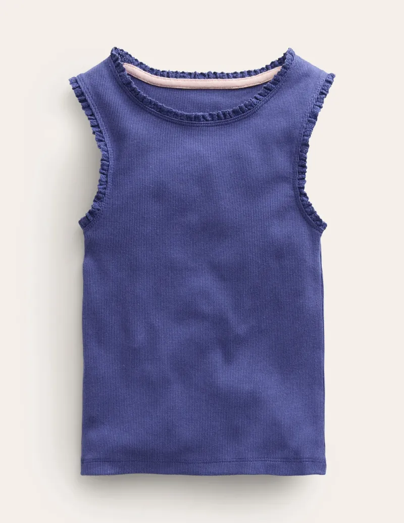 Tops & T-Shirts-Boden Ribbed Lace Trim Tank Top- Starboard