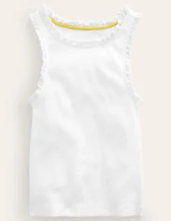 Tops & T-Shirts-Boden Ribbed Lace Trim Tank Top- White