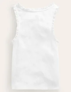 Tops & T-Shirts-Boden Ribbed Lace Trim Tank Top- White