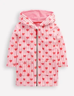 Swimwear & Beachwear-Boden Romie Towelling Zip Throw-On-Bubblegum Pink Heart Stripe BubblegumPinkHeartStripe
