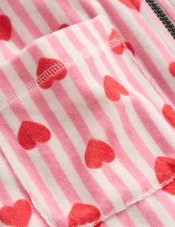 Swimwear & Beachwear-Boden Romie Towelling Zip Throw-On-Bubblegum Pink Heart Stripe BubblegumPinkHeartStripe