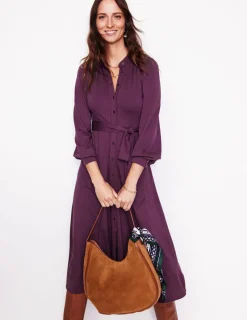 Petite Dresses | Midi-Boden Rowena Trim Jersey Shirt Dress- Damson