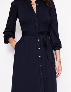 Petite Dresses | Midi-Boden Rowena Trim Jersey Shirt Dress- Navy