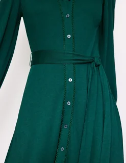 Petite Dresses | Midi-Boden Rowena Trim Jersey Shirt Dress- Glade