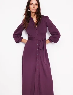 Petite Dresses | Midi-Boden Rowena Trim Jersey Shirt Dress- Damson