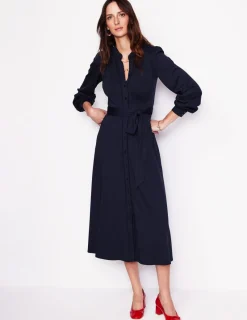 Petite Dresses | Midi-Boden Rowena Trim Jersey Shirt Dress- Navy